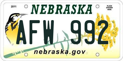 NE license plate AFW992