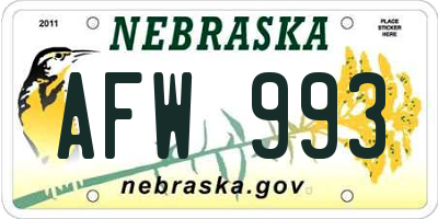 NE license plate AFW993