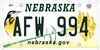 NE license plate AFW994