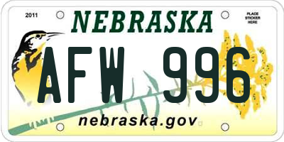 NE license plate AFW996
