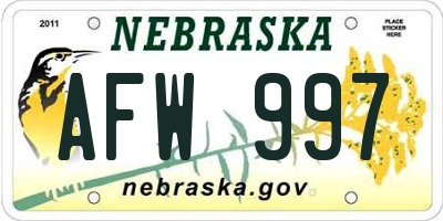 NE license plate AFW997