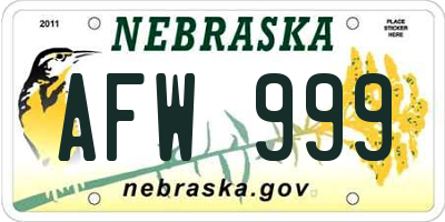 NE license plate AFW999