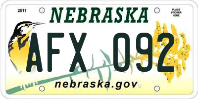 NE license plate AFX092