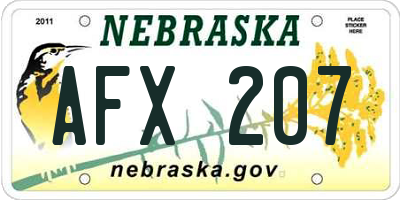 NE license plate AFX207