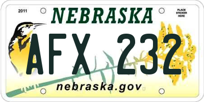 NE license plate AFX232