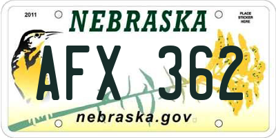 NE license plate AFX362