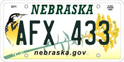 NE license plate AFX433