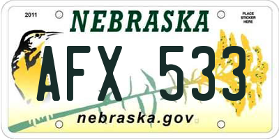 NE license plate AFX533