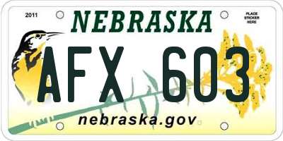 NE license plate AFX603