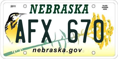 NE license plate AFX670