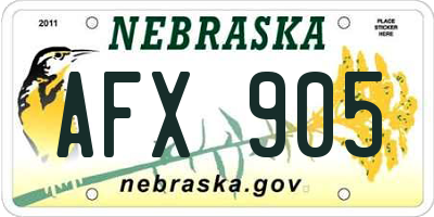 NE license plate AFX905