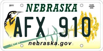 NE license plate AFX910