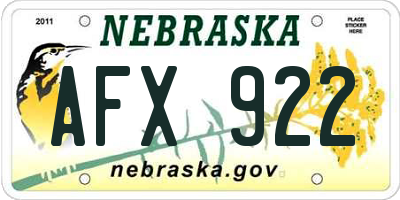 NE license plate AFX922