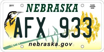 NE license plate AFX933