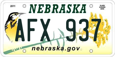NE license plate AFX937