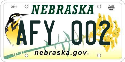 NE license plate AFY002