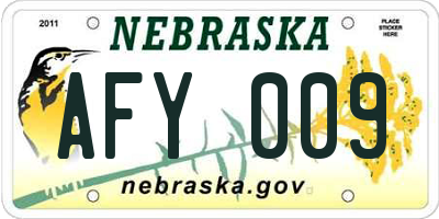 NE license plate AFY009