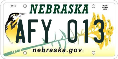 NE license plate AFY013