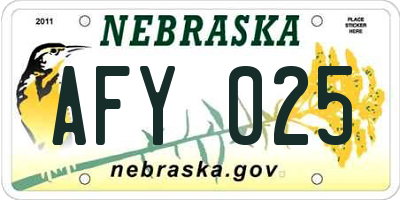 NE license plate AFY025