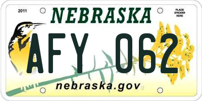NE license plate AFY062