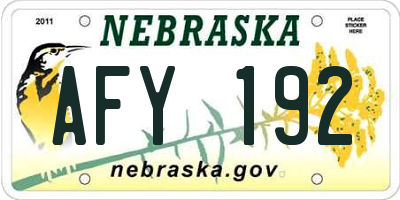 NE license plate AFY192