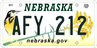 NE license plate AFY212
