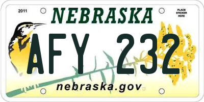 NE license plate AFY232