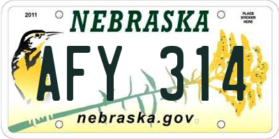 NE license plate AFY314