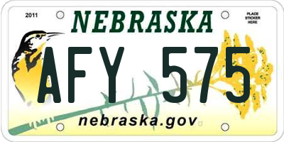 NE license plate AFY575