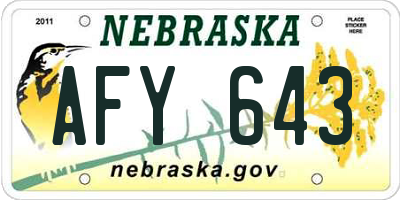 NE license plate AFY643