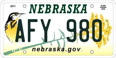NE license plate AFY980