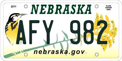 NE license plate AFY982