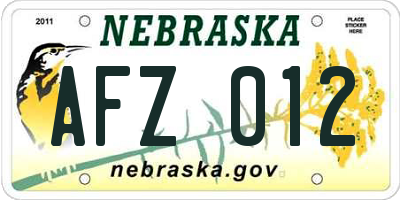 NE license plate AFZ012
