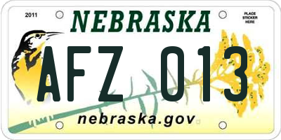 NE license plate AFZ013