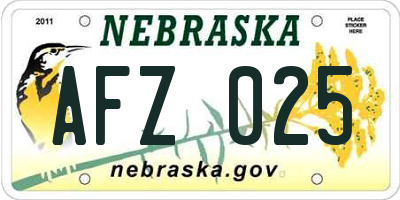 NE license plate AFZ025