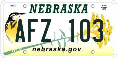 NE license plate AFZ103