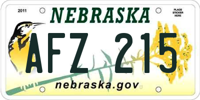NE license plate AFZ215