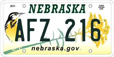 NE license plate AFZ216