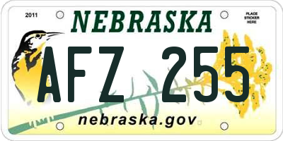 NE license plate AFZ255