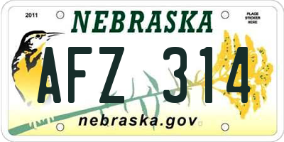 NE license plate AFZ314