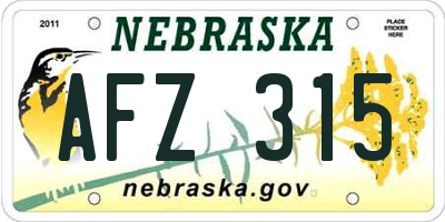 NE license plate AFZ315