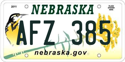 NE license plate AFZ385