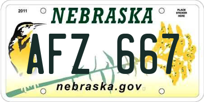 NE license plate AFZ667
