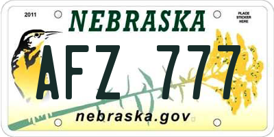NE license plate AFZ777