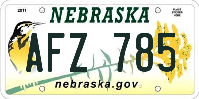 NE license plate AFZ785