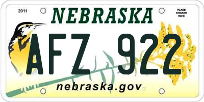 NE license plate AFZ922