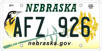 NE license plate AFZ926