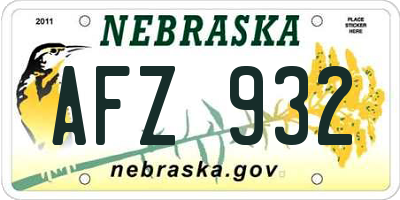 NE license plate AFZ932