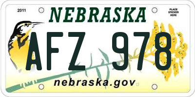 NE license plate AFZ978