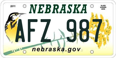 NE license plate AFZ987